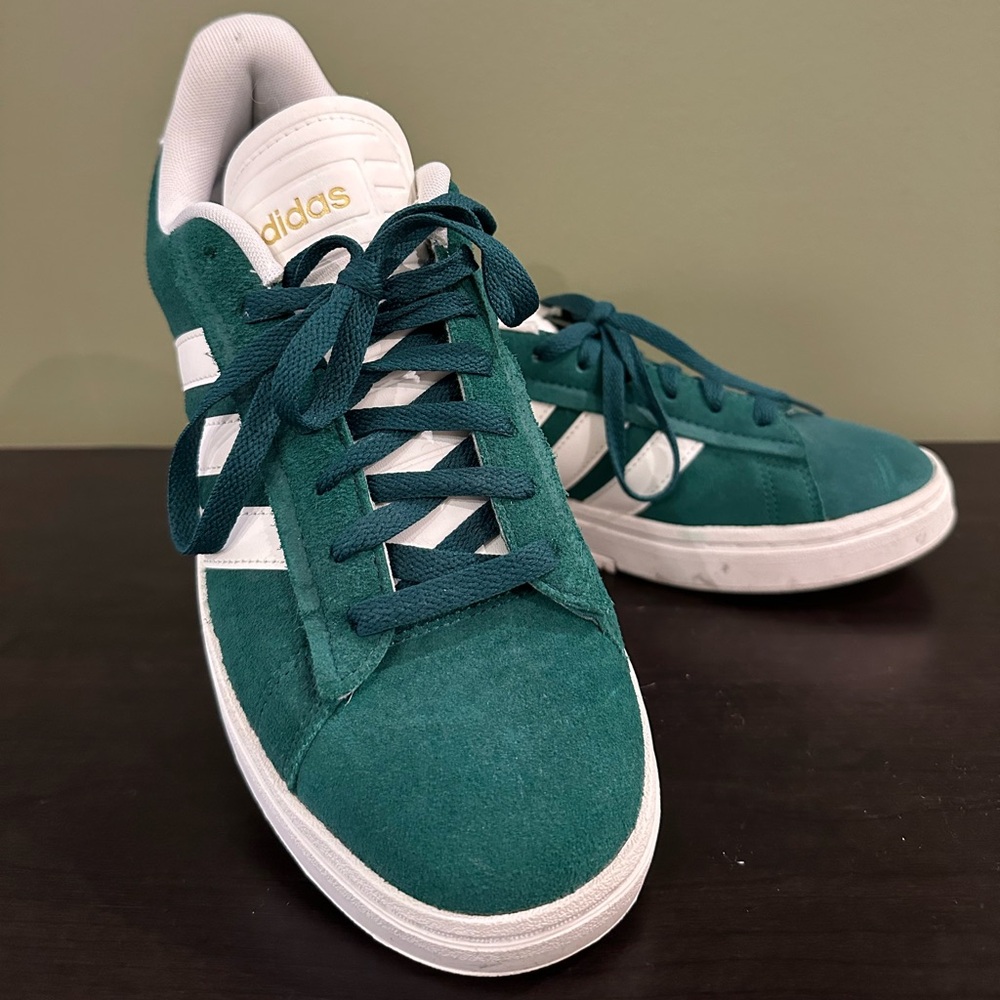 Adidas Grand Court Alpha Sneaker in Suede Finish. Green and White